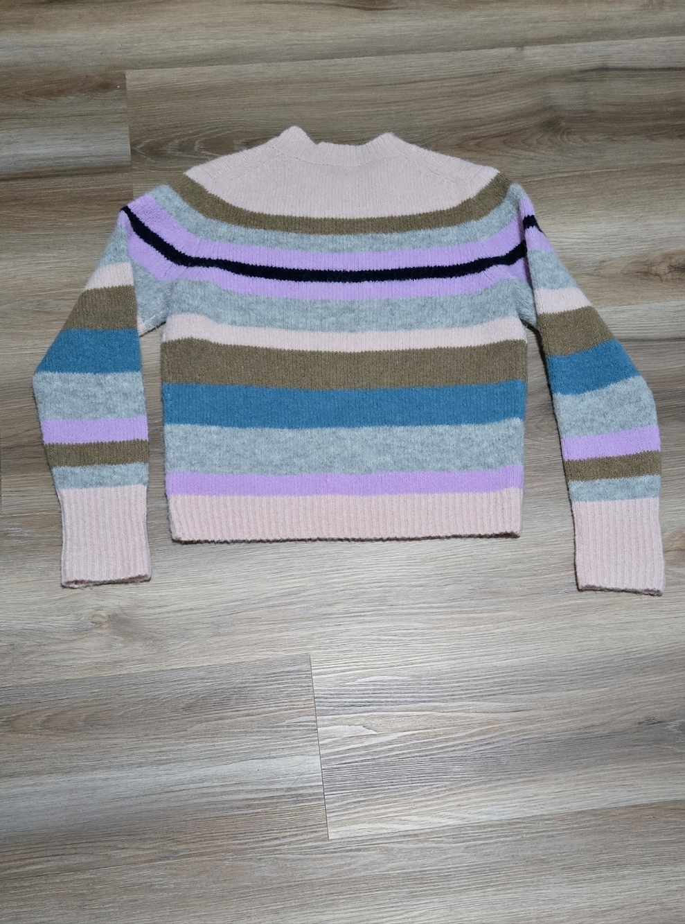 Point Sur Alpaca Laine Blend Striped Crewneck Sweater - Multi Pastel Size L - Picture 2 of 9
